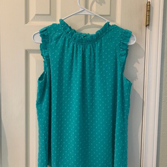 J.Crew Sleeveless Ruffleneck Top in Clip Dot Turquoise Size S - Picture 4 of 4